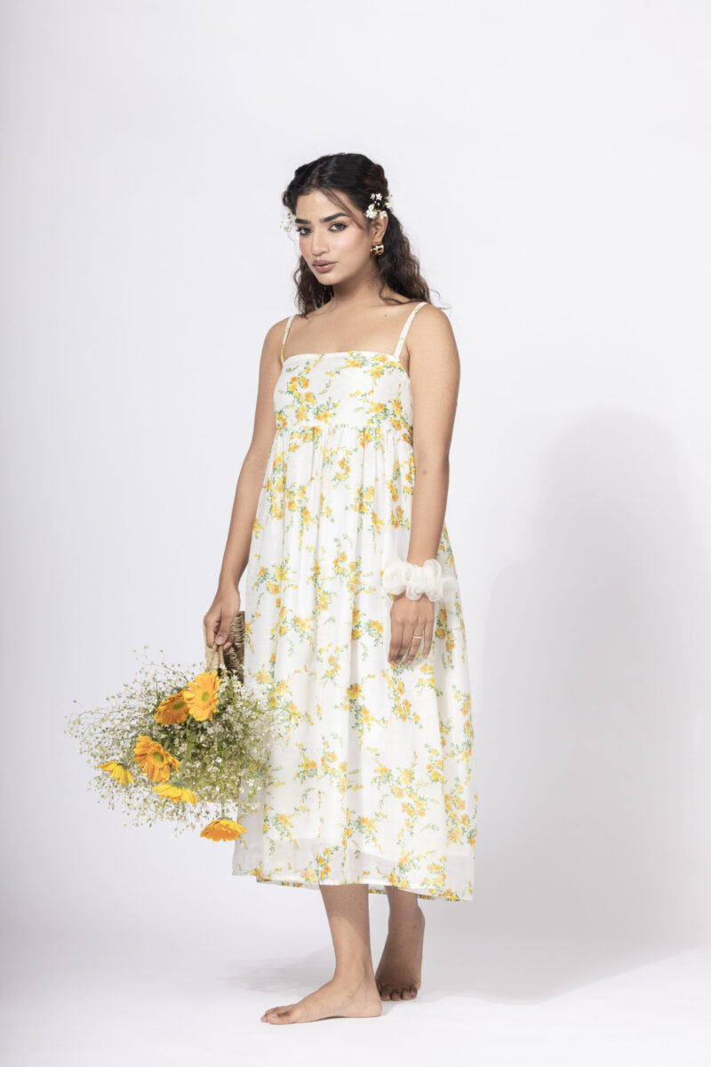 Yellow Floral Strapless Dress - Image 2
