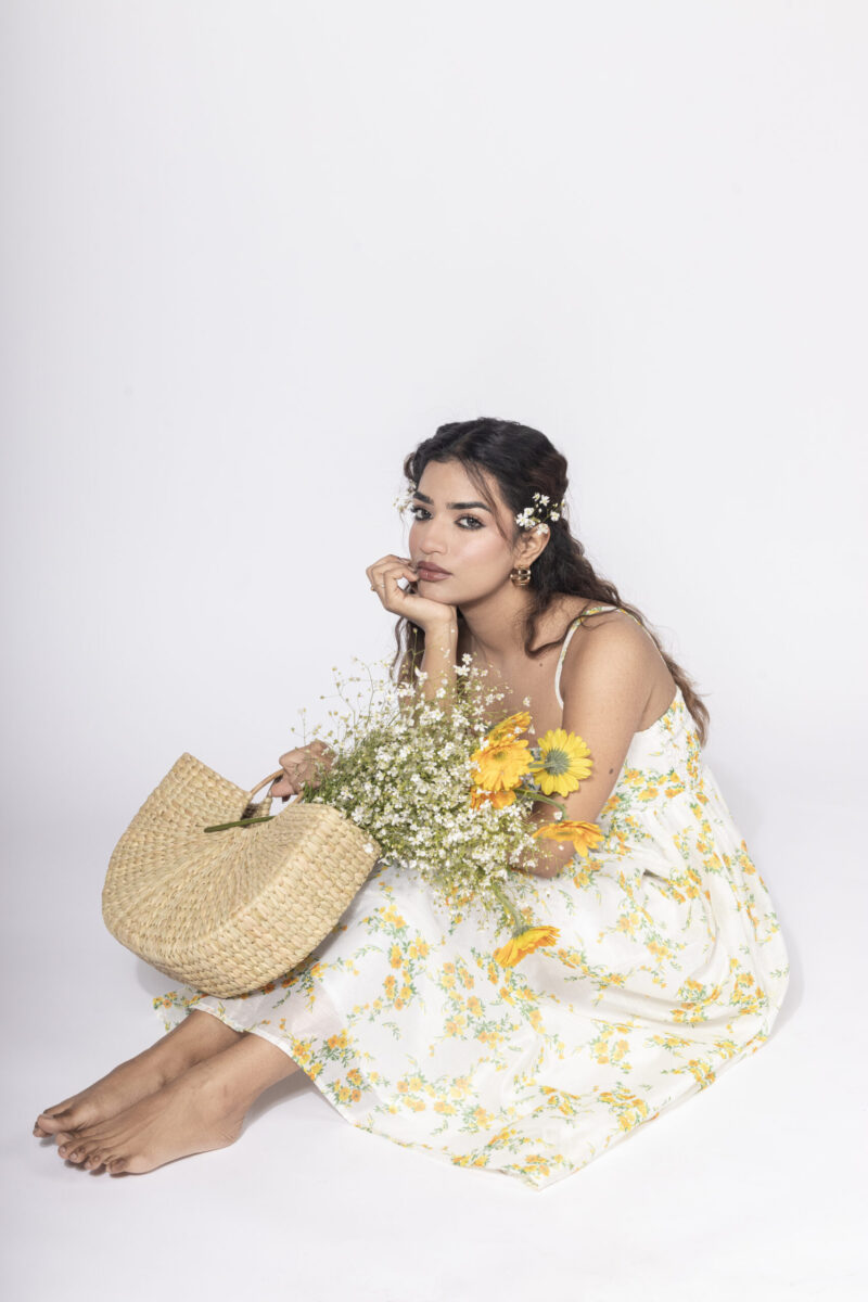 Yellow Floral Strapless Dress - Image 4