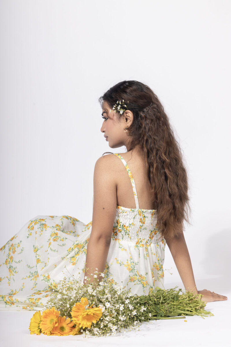 Yellow Floral Strapless Dress - Image 3