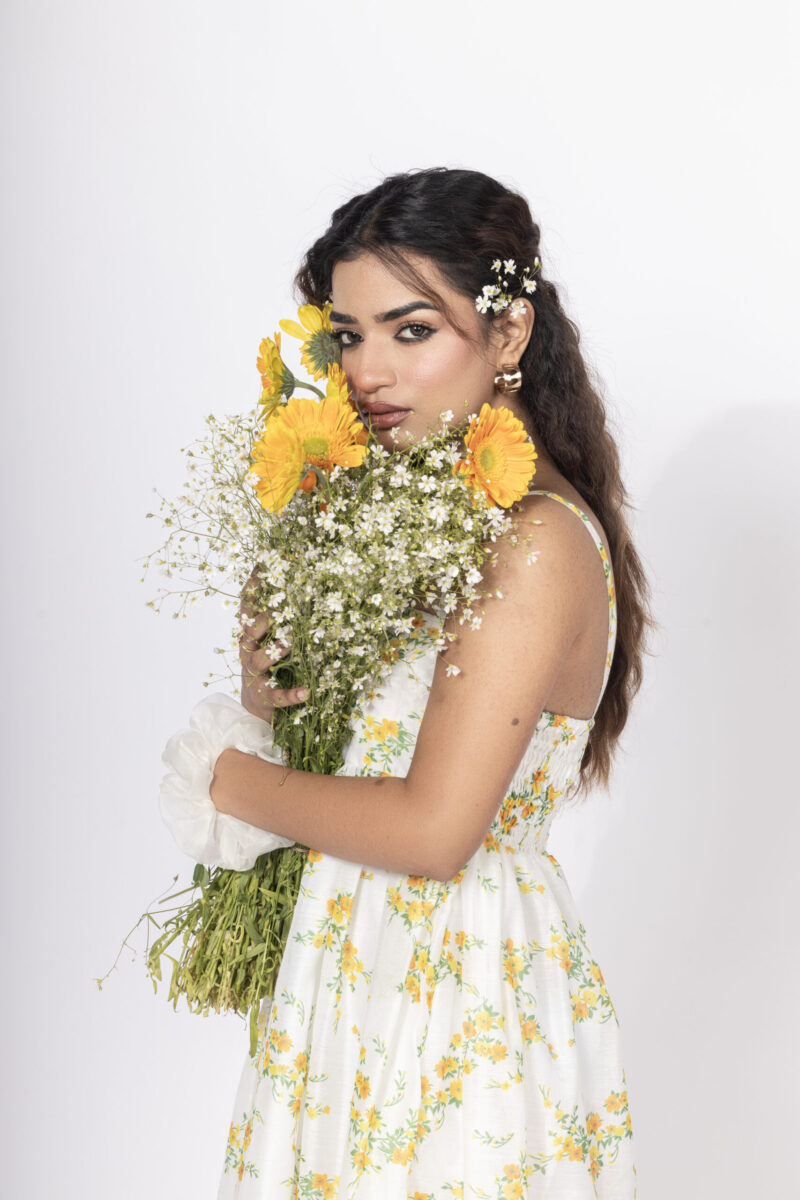 Yellow Floral Strapless Dress
