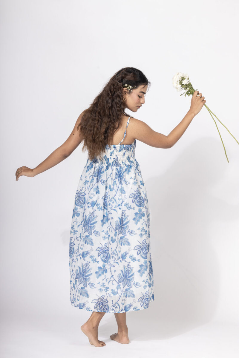 Blue Floral Strapless Dress - Image 4