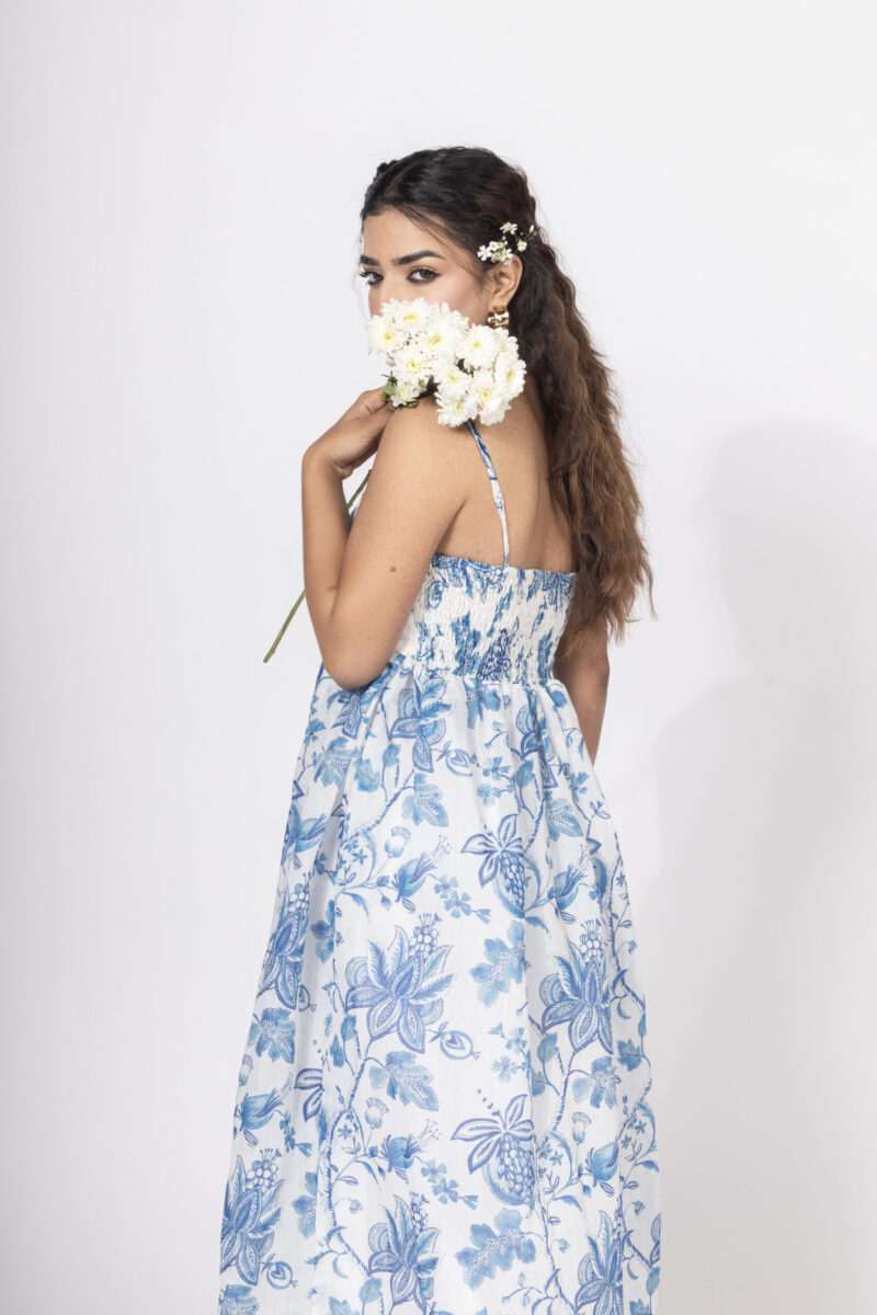 Blue Floral Strapless Dress - Image 2