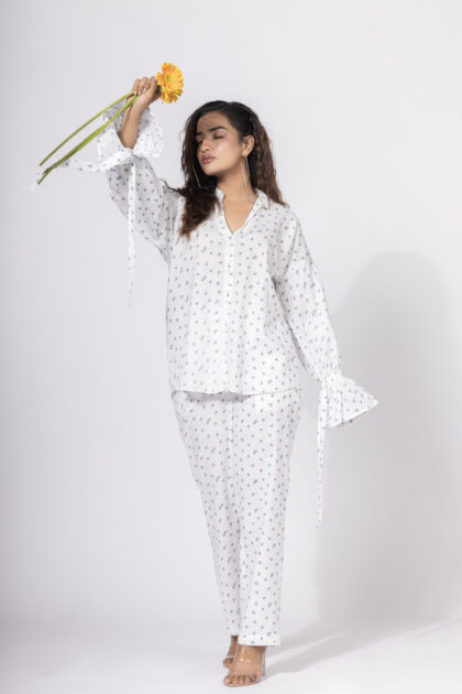 White Hand Tie Shirt Co-ord Set