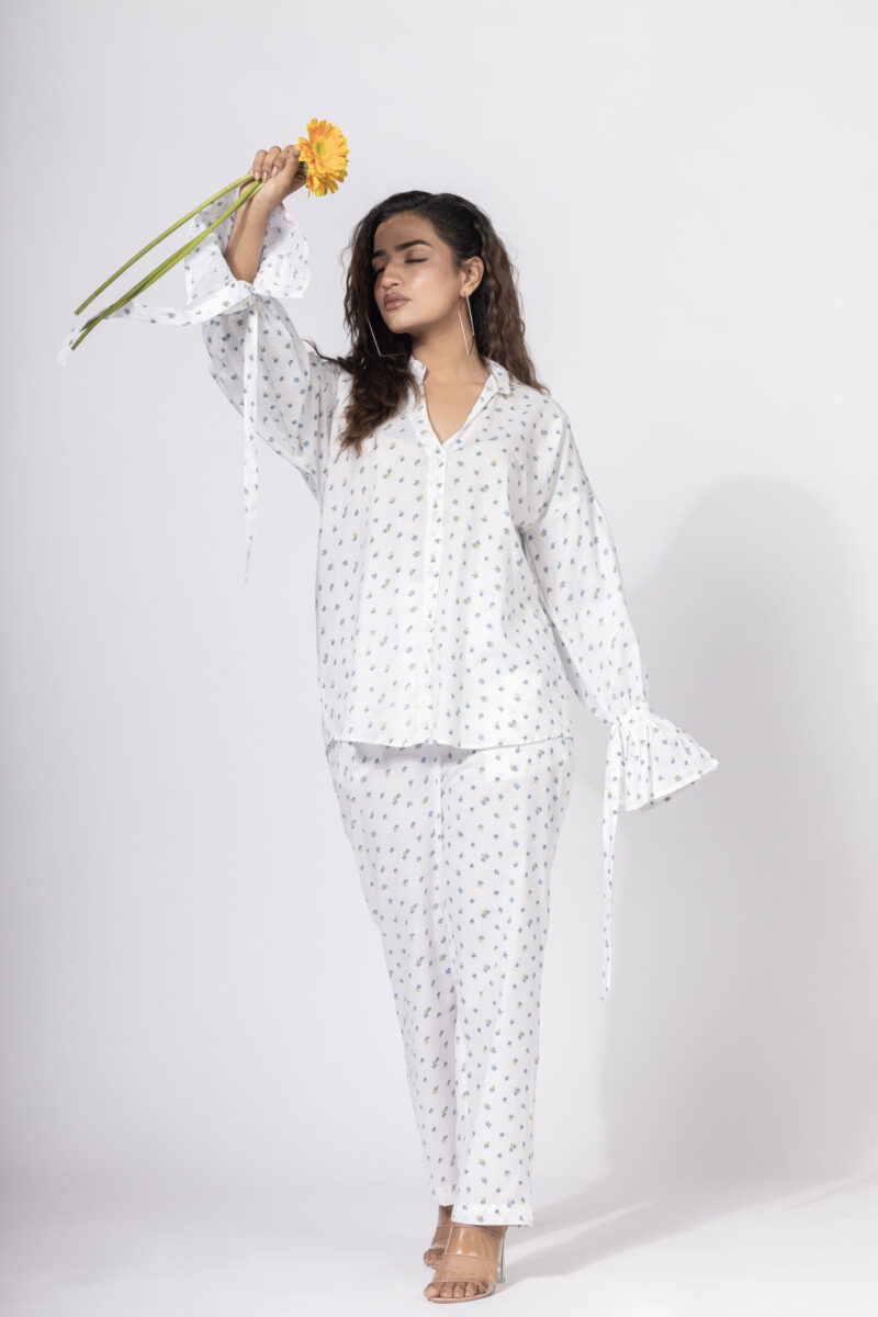 White Hand Tie Shirt Co-ord Set