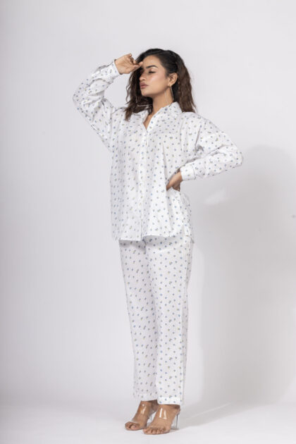 White And Blue Classic Co-ord Set