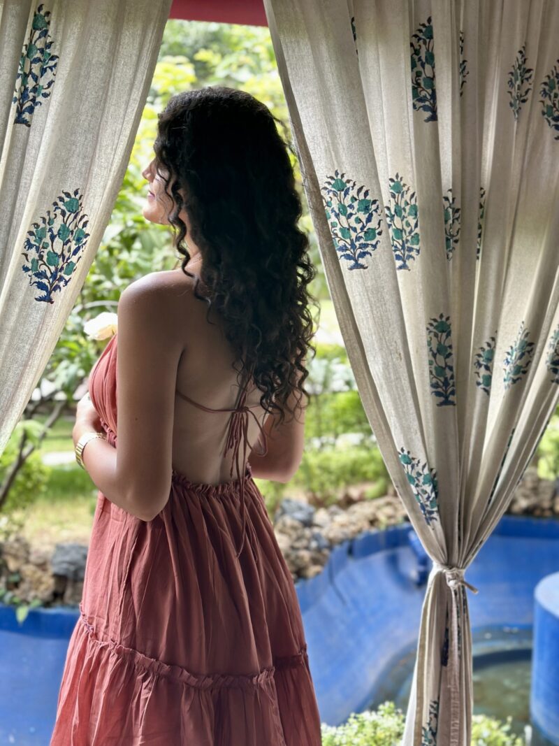 Brown Solid Backless Dress - Image 3
