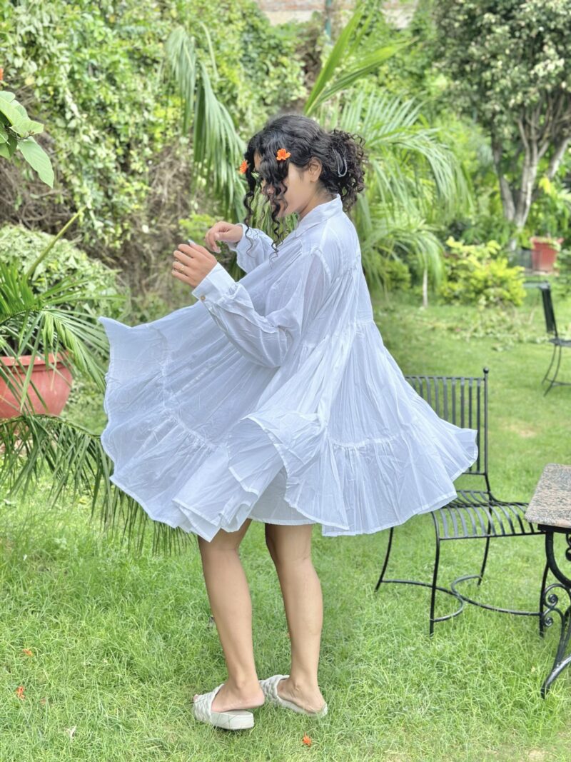 White Flared Collar Dress - Image 3
