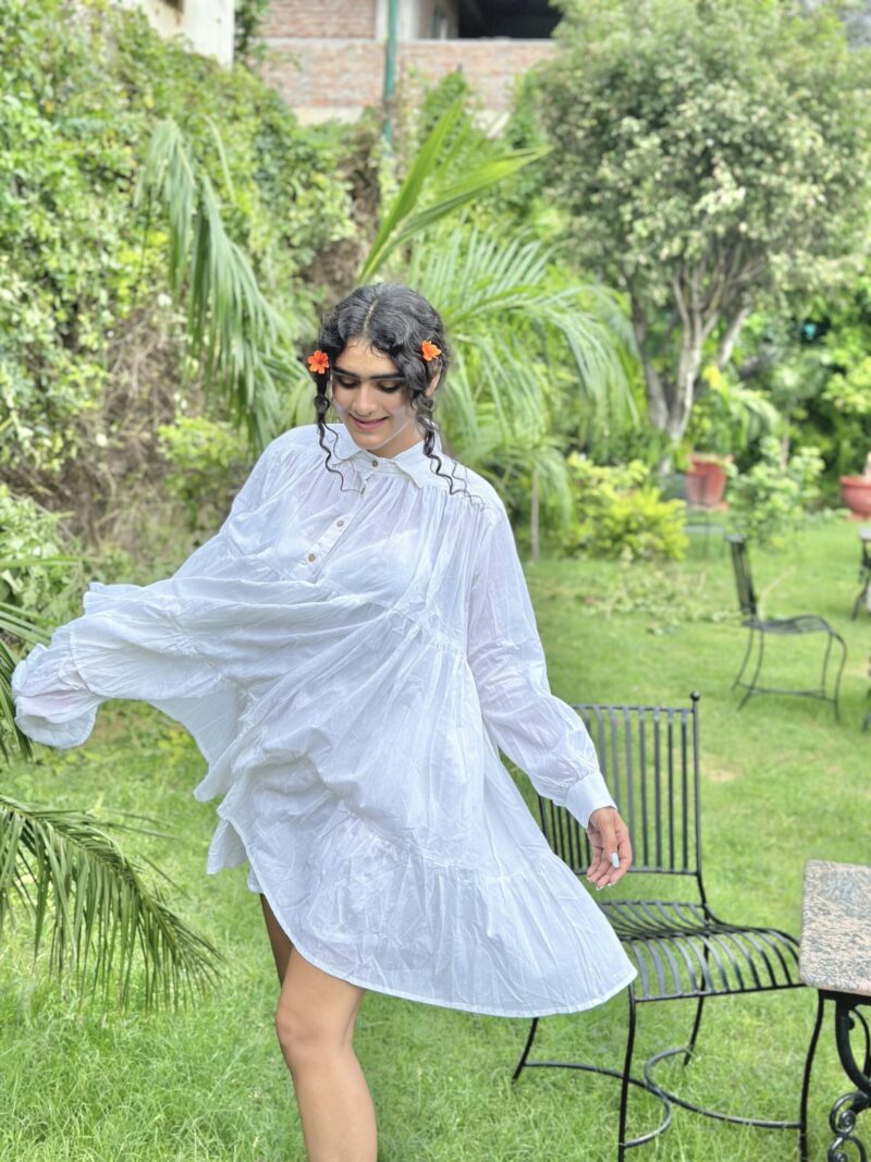 White Flared Collar Dress