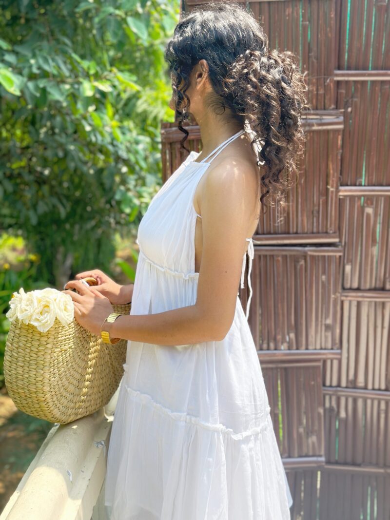 White Solid Backless Dress - Image 4
