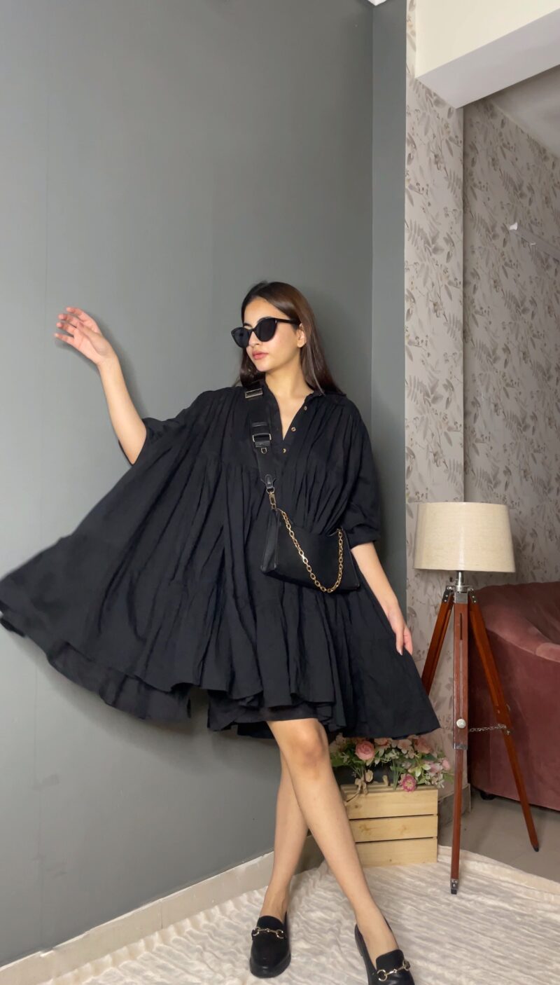 Black Flared Collar Dress