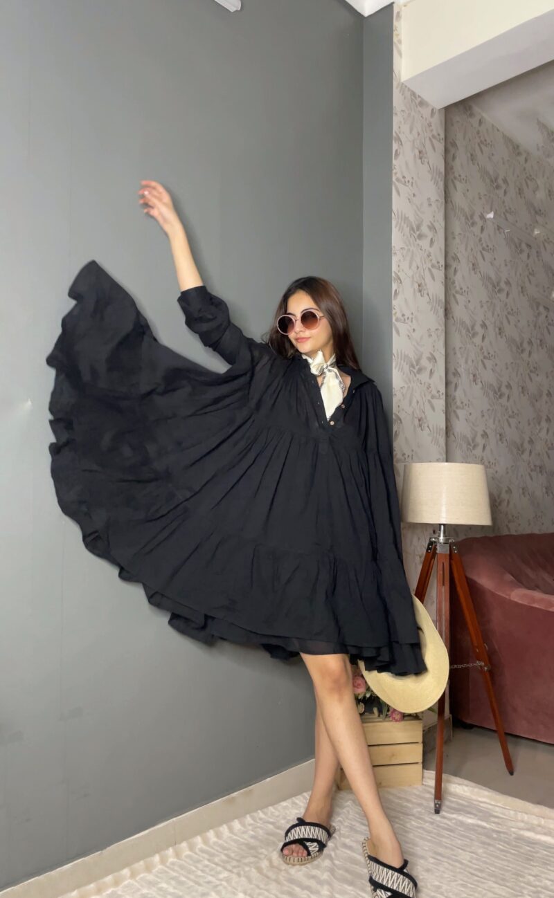 Black Flared Collar Dress - Image 3