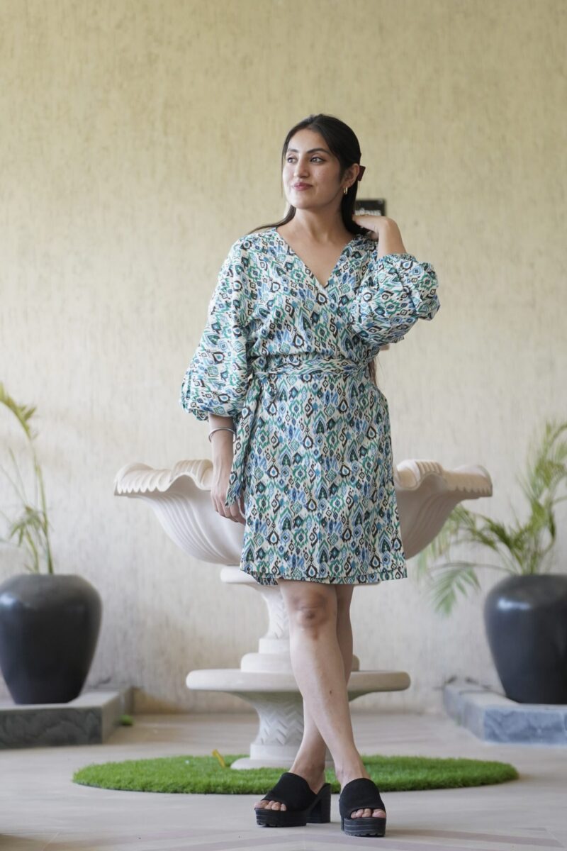 Green Wrap Around Dress (Free Size) - Image 2