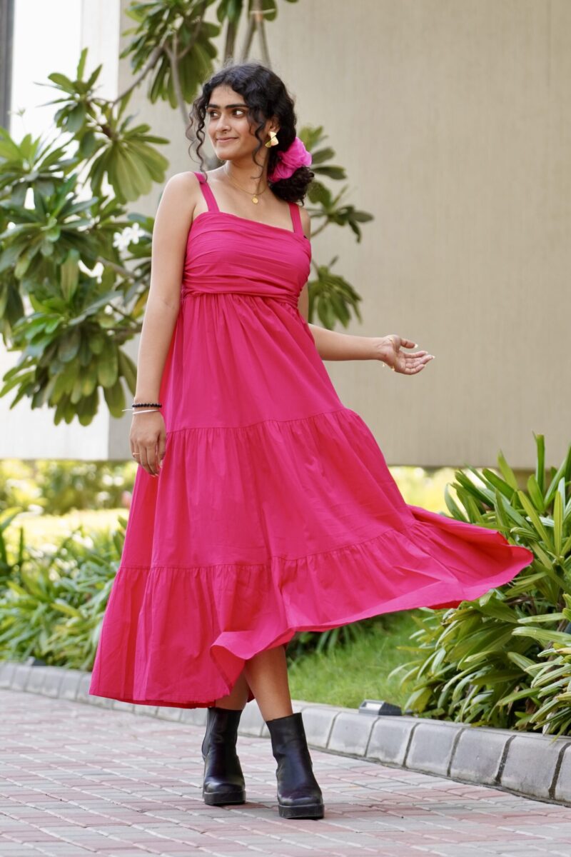 Pink Strapless 3-tier Maxi Dress