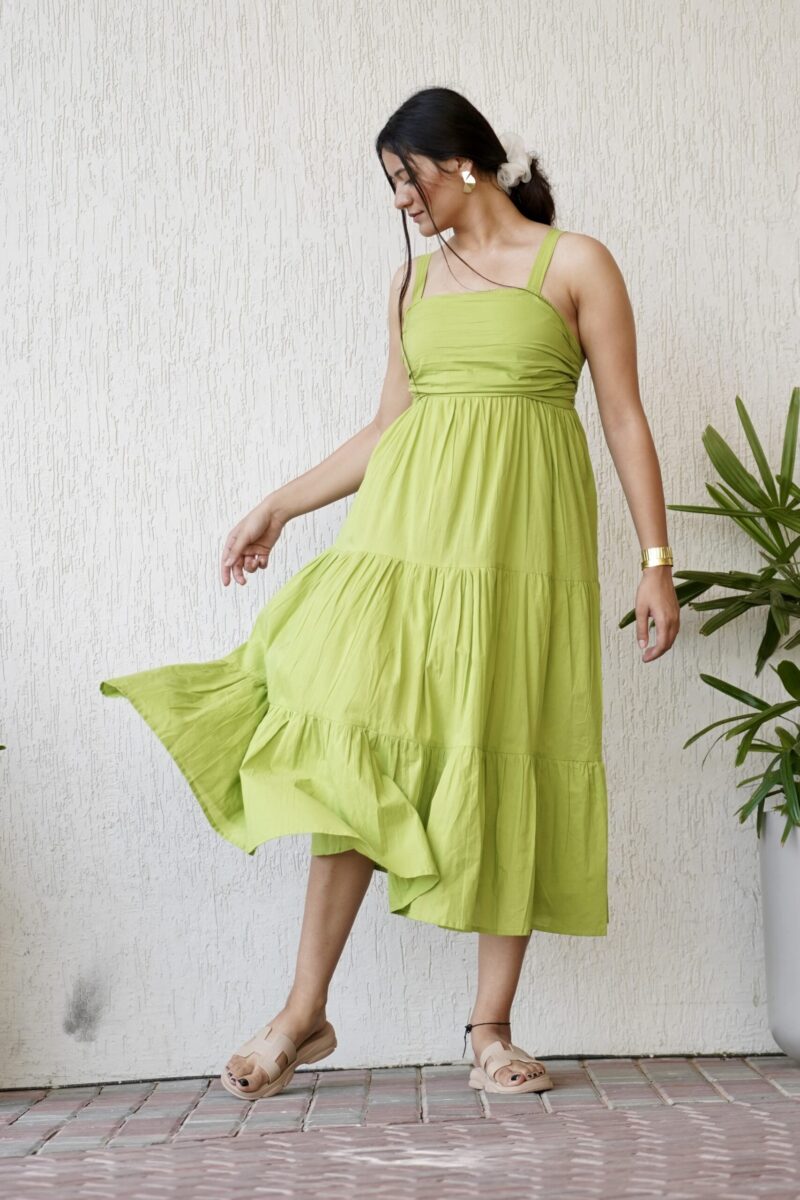 Parrot Green Strapless 3-tier Maxi Dress