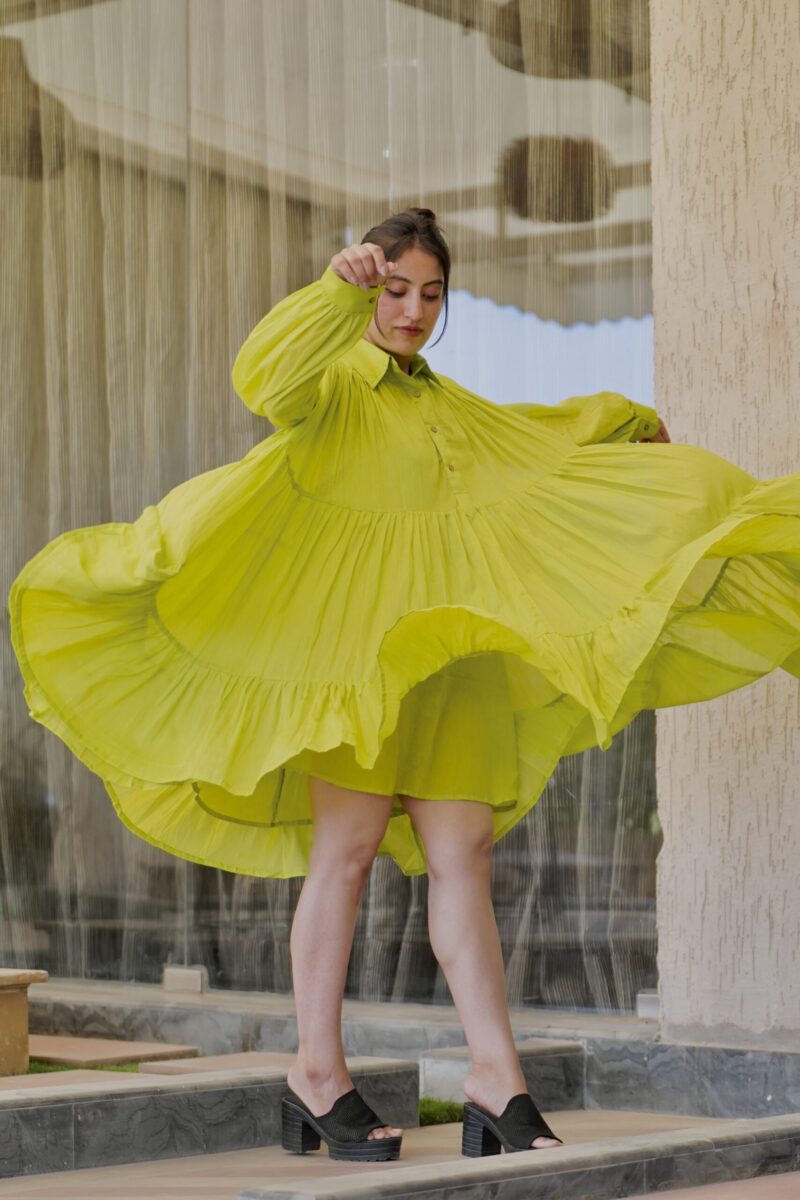 Green Flared Collar Dress