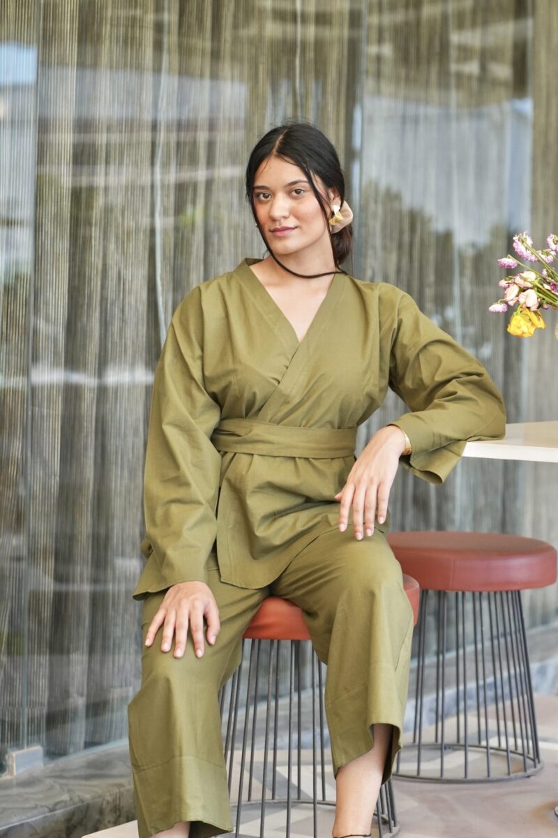 Olive Green Kimono-Style Co-ord Set