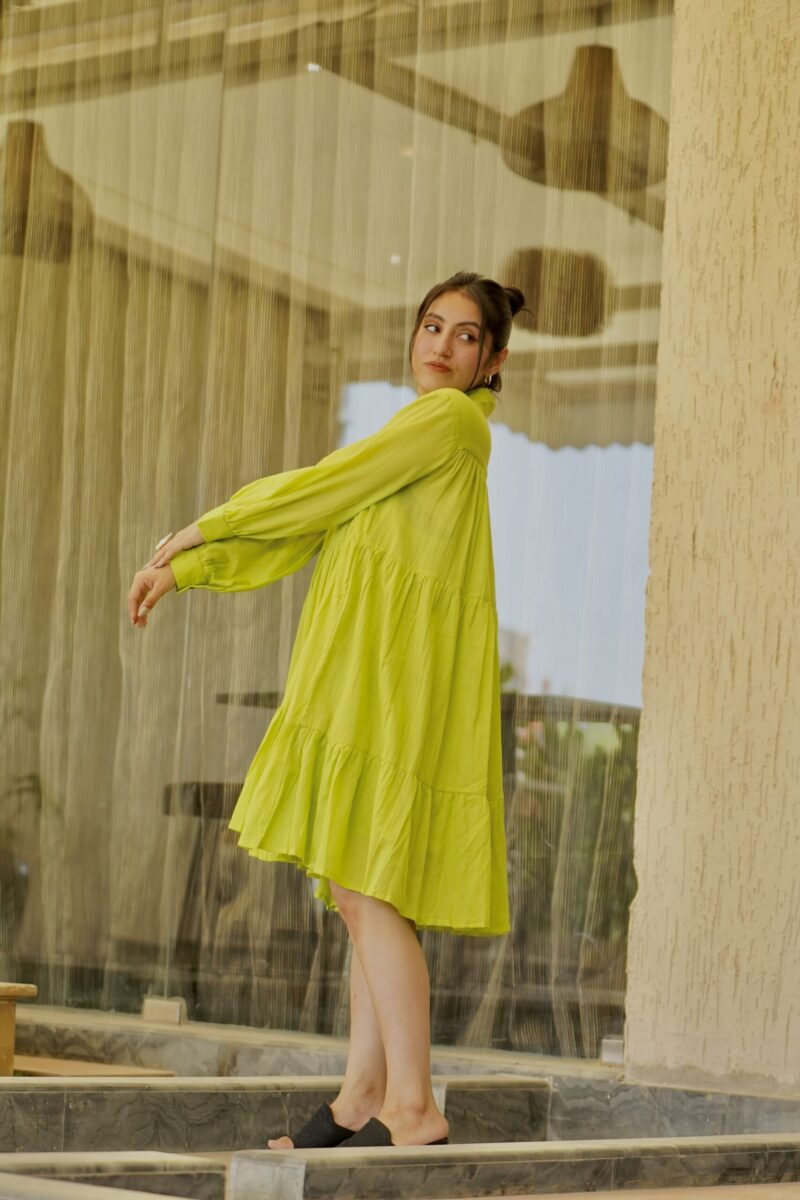 Green Flared Collar Dress - Image 3