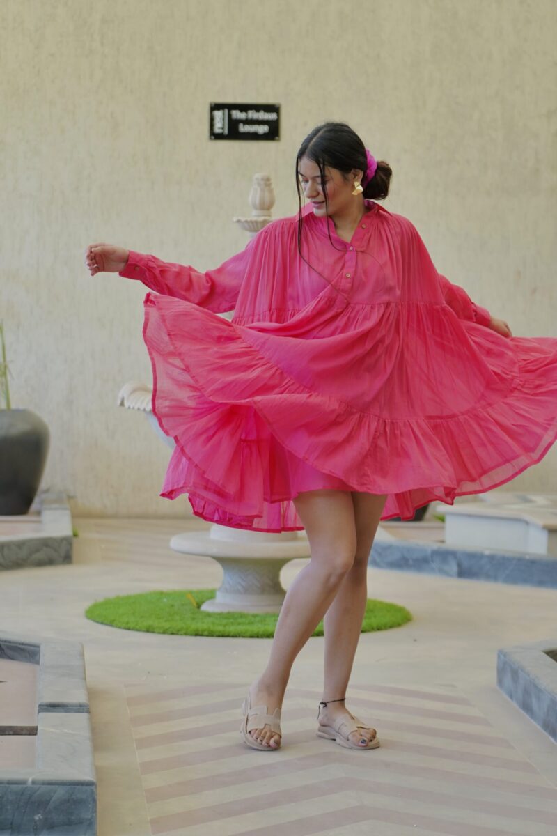 Pink Flared Collar Dress