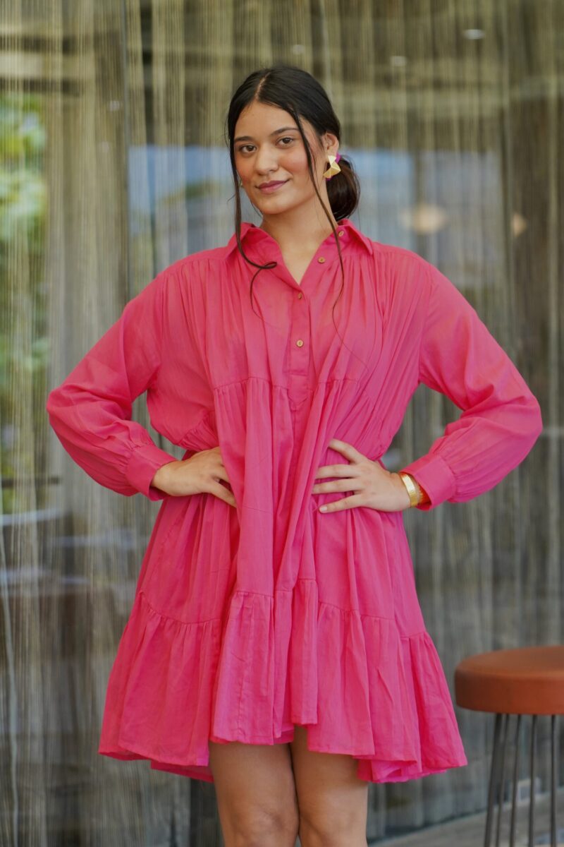 Pink Flared Collar Dress - Image 2