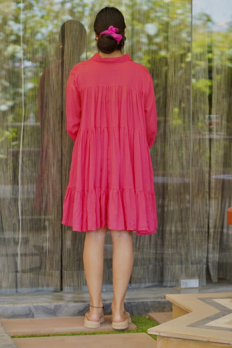 Pink Flared Collar Dress - Image 4