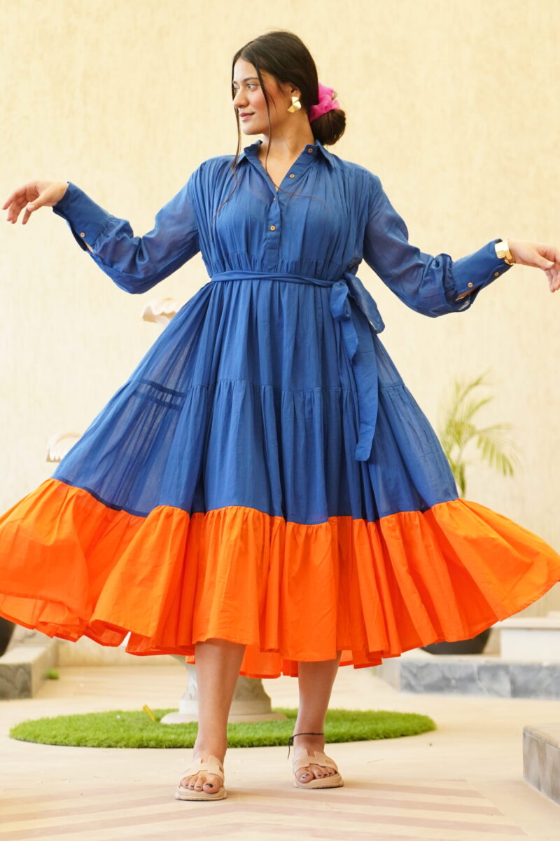 Flared Collar Long Dress - Image 2