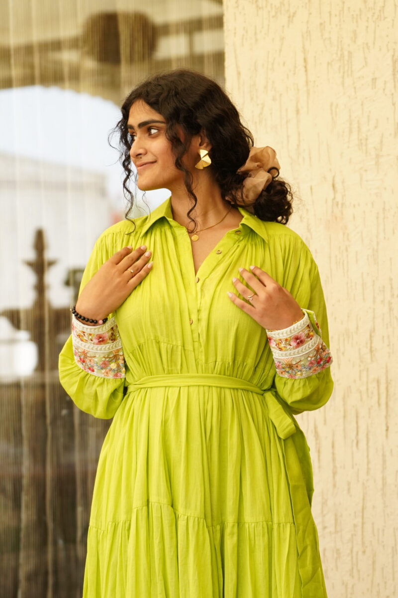 Flared Collar Long Dress