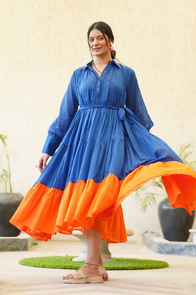 Flared Collar Long Dress - Image 3