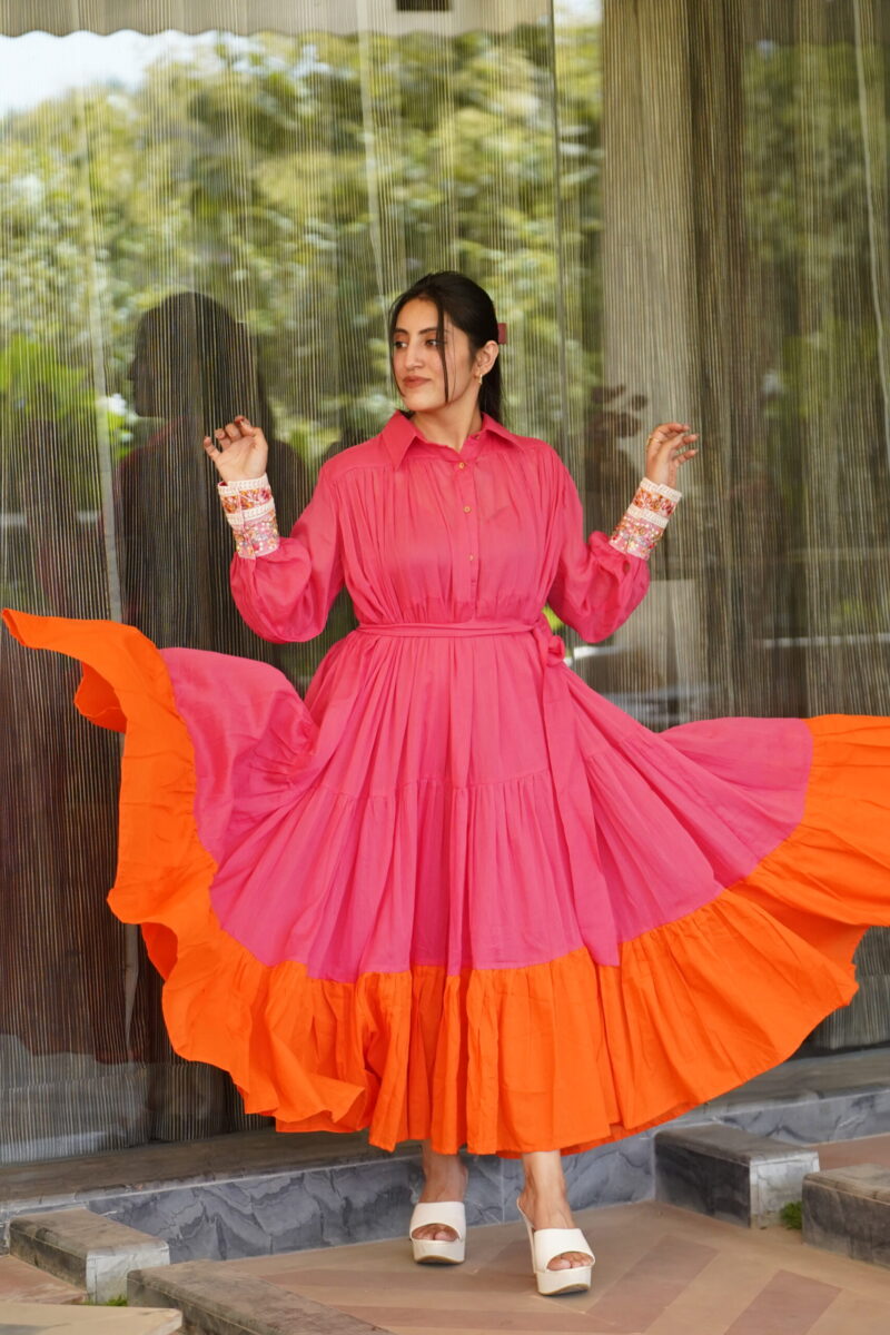 Flared Collar Long Dress