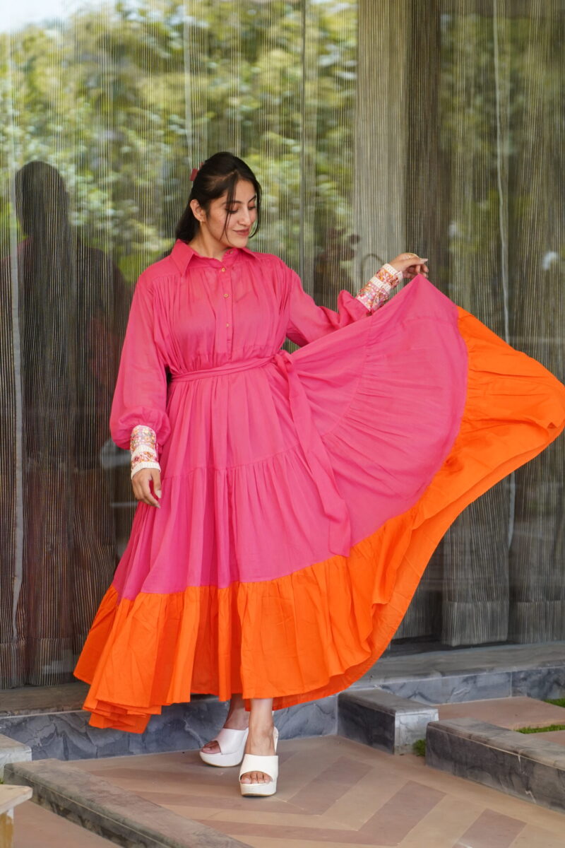 Flared Collar Long Dress - Image 2